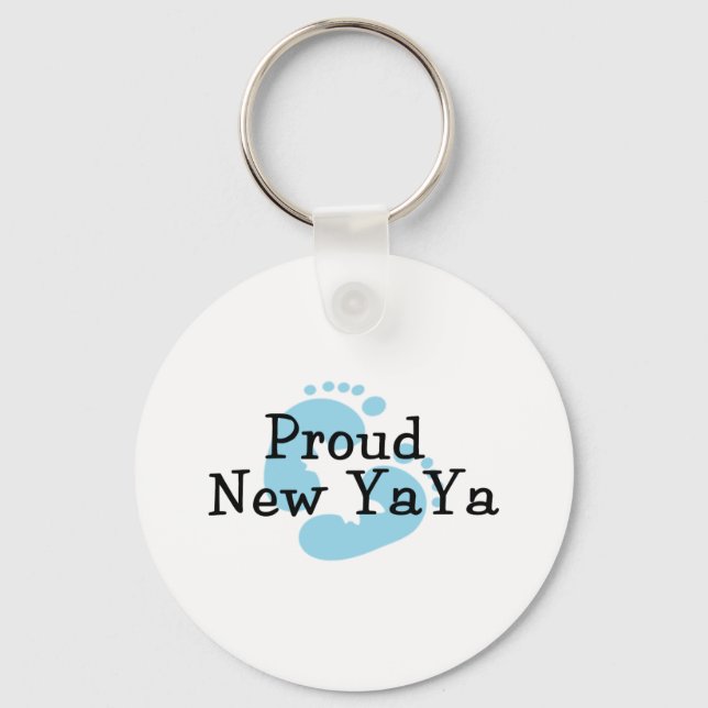 Proud New Yaya Baby boy Footprints Key Ring (Front)