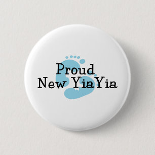 Proud New Yiayia Baby boy Footprints 6 Cm Round Badge