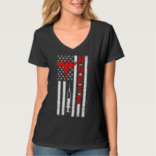 Proud Nurse American Flag Usa Flag Nures For Women T-Shirt