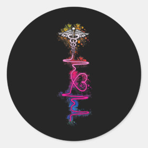 Proud Nurse Colourful Heartbeat Tie Dye Nursing Lo Classic Round Sticker
