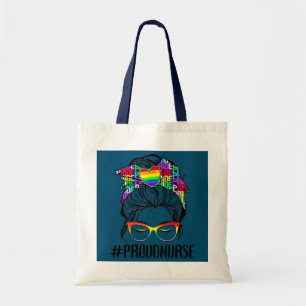 Proud Nurse LGBT Gay Pride Messy Bun LGBTQ Ally  Tote Bag