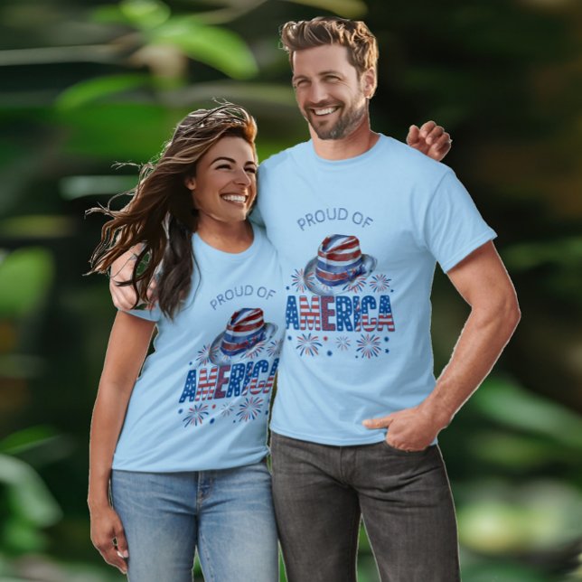 Proud Of America Stars Stripes Hat and Firecracker T-Shirt (Proud Of America Stars Stripes Hat and Firecracker T-Shirt)