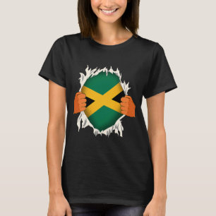 Proud Of Jamaican Heritage Jamaican Flag BHM Afro  T-Shirt