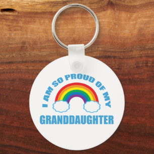 Proud of My Granddaughter Rainbow Grandparent Key Ring