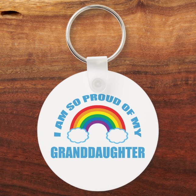 Proud of My Granddaughter Rainbow Grandparent Key Ring (Front)