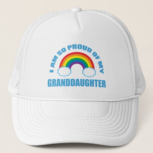 Proud of My Granddaughter Rainbow Grandparents Trucker Hat (Front)