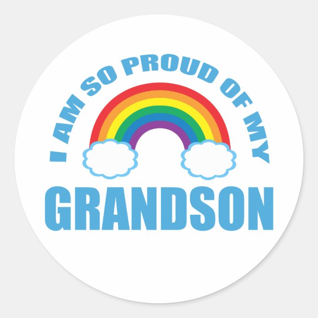 Proud of My Grandson Rainbow Grandparents Classic Round Sticker (Front)