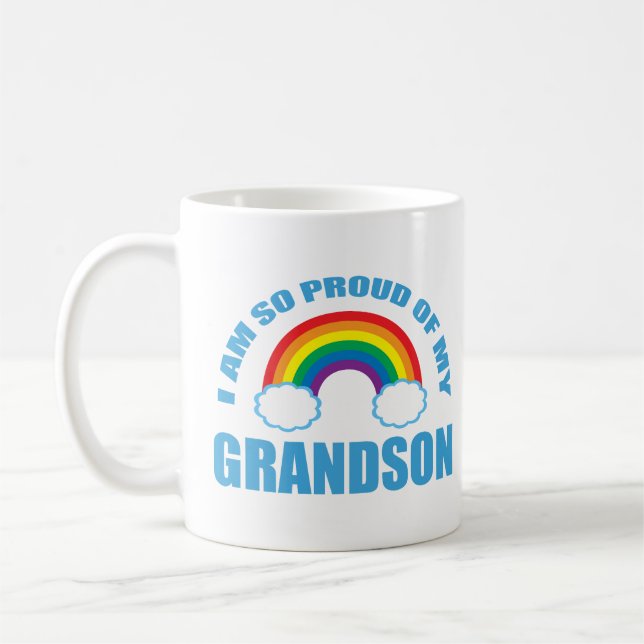 Proud of My Grandson Rainbow Grandparents Coffee Mug (Left)