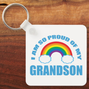 Proud of My Grandson Rainbow Grandparents Key Ring