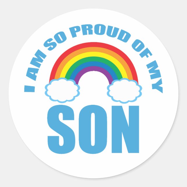 Proud of My Son Rainbow Gay Pride Parent Classic Round Sticker (Front)