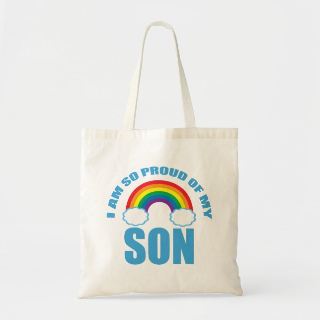Proud of My Son Rainbow Gay Pride Parent Tote Bag (Front)