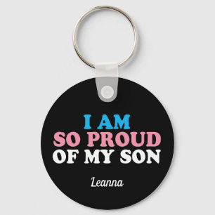 Proud of My Transgender Son Mom Dad Monogram Key Ring