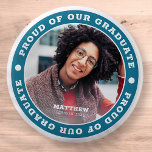 Proud of our Graduate 20XX | Graduation Photo 6 Cm Round Badge<br><div class="desc">This simple and classic design is composed of serif typography and add a custom photo.</div>