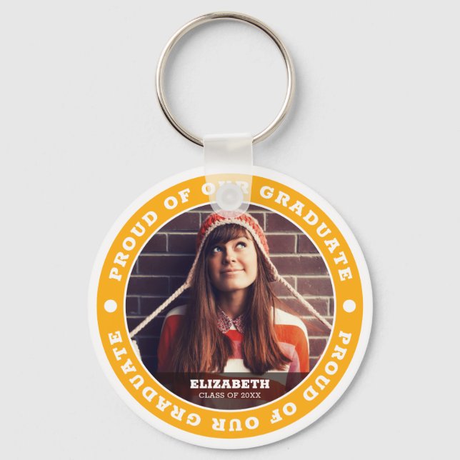 Proud of our Graduate 20XX Graduation Photo Key Ring (Front)