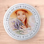 Proud of our Graduate 20XX Modern Graduation Photo 6 Cm Round Badge<br><div class="desc">This simple and classic design is composed of serif typography and add a custom photo.</div>