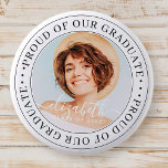 Proud of our Graduate 20XX Modern Graduation Photo 6 Cm Round Badge<br><div class="desc">This simple and classic design is composed of serif typography and add a custom photo.</div>