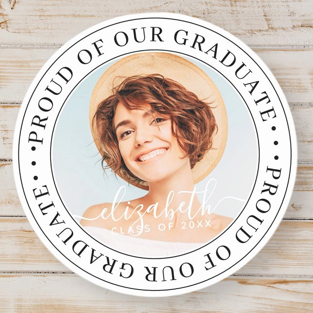 Proud of our Graduate 20XX Modern Graduation Photo Classic Round Sticker (Creator Uploaded)