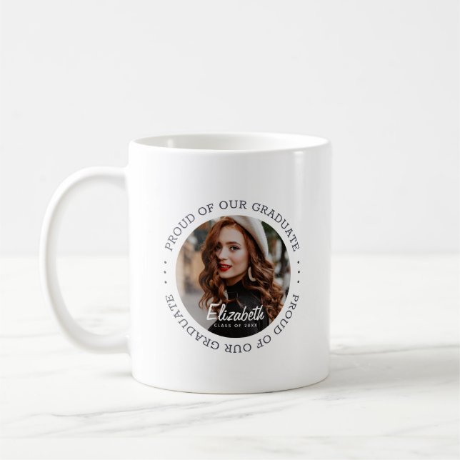 Proud of our Graduate 20XX Simple Graduation Photo Coffee Mug (Left)