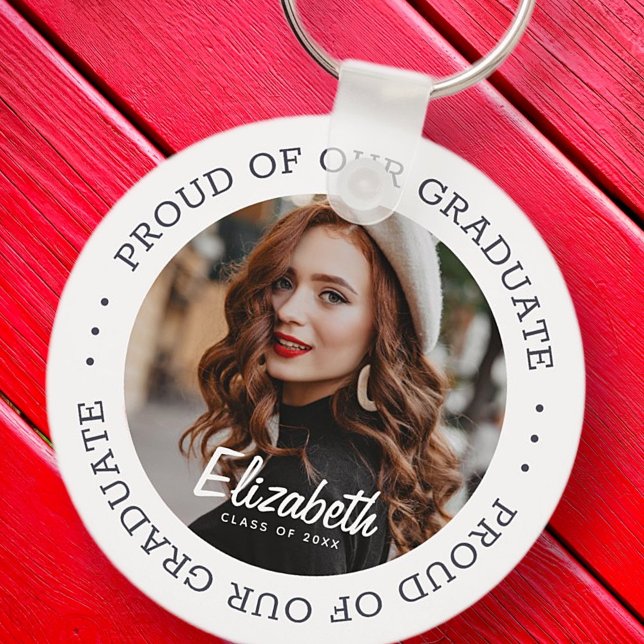 Proud of our Graduate 20XX Simple Graduation Photo Key Ring (Creator Uploaded)