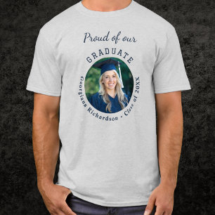 Proud of Our Graduate Photo Graduation Navy Text T-Shirt