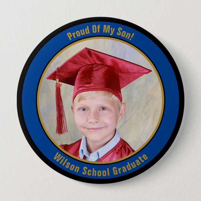 Proud Of Your Graduate Blue Gold Photo Button (Front)