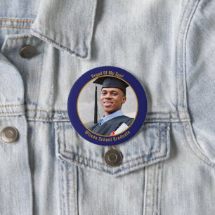Proud Of Your Graduate Photo Button Gold and Blue