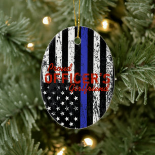 Proud Officer's Girlfriend Thin Blue Line Ceramic Tree Decoration