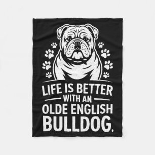 Proud Olde English Bulldog Life Is Better Dog Funn Fleece Blanket