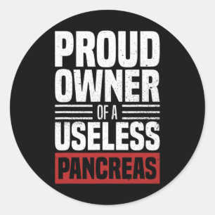 Proud Owner Of A Useless Pancreas Diabetes Awarene Classic Round Sticker
