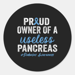 Proud Owner Of A Useless Pancreas Type 1 Diabetes Classic Round Sticker