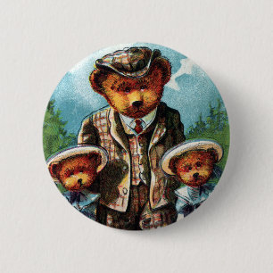 Proud Papa Bear - Letter P - Vintage Teddy Bear 6 Cm Round Badge