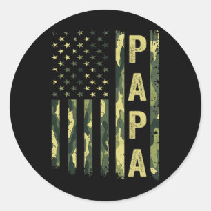 Proud Papa Funny Fathers Day Dad America Usa Flag Classic Round Sticker