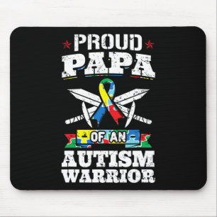 Proud Papa Of An Autism Warrior Awareness Ribbon F Mouse Mat