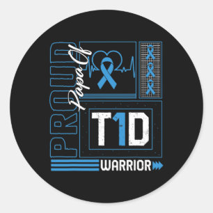 Proud Papa Of T1d Warrior Ribbon Diabetes Awarenes Classic Round Sticker