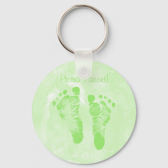 Proud Parent Baby Footprints New Baby Annoucements Key Ring (Front)