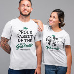 Proud Parent Family Graduate Black Green T-Shirt<br><div class="desc">Custom graduation family t-shirt featuring a green grad cap,  the saying "proud parent of the graduate" which can be personalised to mum,  dad,  bestie,  sister,  brother,  grandma,  grandpa or any other title,  the class year,  the graduates name,  and the school or college they attended.</div>
