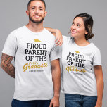 Proud Parent Family Graduate Black Yellow T-Shirt<br><div class="desc">Custom graduation family t-shirt featuring a golden yellow grad cap,  the saying "proud parent of the graduate" which can be personalised to mum,  dad,  bestie,  sister,  brother,  grandma,  grandpa or any other title,  the class year,  the graduates name,  and the school or college they attended.</div>