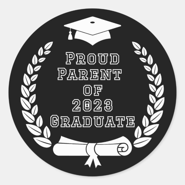 Proud Parent of 2023 Graduate (white letters) Classic Round Sticker (Front)