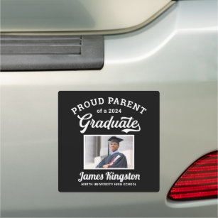 Proud Parent of a 2024 Graduate Black Custom Photo Car Magnet
