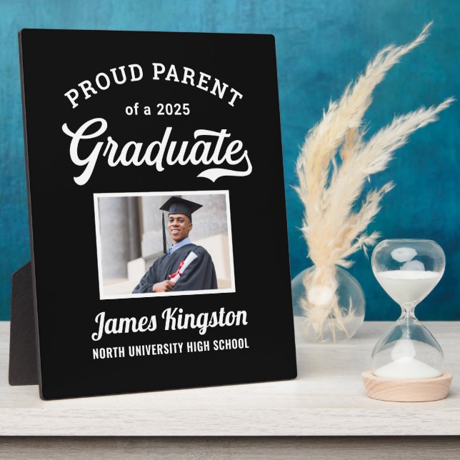 Proud Parent of a 2025 Graduate Black Custom Photo Plaque (Side)