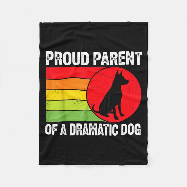 Proud Parent Of A Dramatic Dog Silhouette Retro De Fleece Blanket (Front)