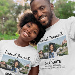 Proud Parent Of The Graduate | Photo T-Shirt<br><div class="desc">Modern proud parent of the graduate tshirts, featuring a photo and template text which reads 'PROUD PARENT OF THE GRADUATE THEIR NAME, SCHOOL/COLLEGE AND CLASS OF'. The ey are easily edited and can be customised to say, mum, dad, aunt, uncle, grandma and more all of the font styles, sizes and...</div>