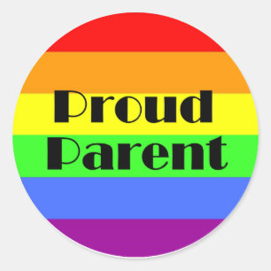 Proud parent on rainbow background classic round sticker