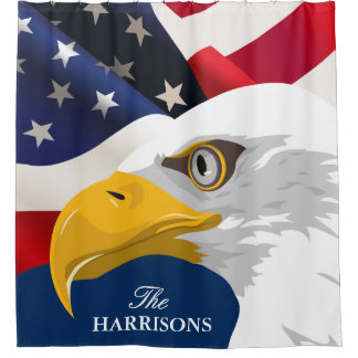 Proud Patriotic American Flag with Bald Eagle Shower Curtain