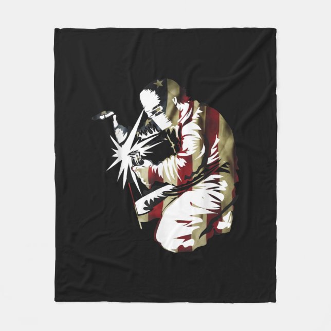 Proud Patriotic American Welder GIft Fleece Blanket (Front)