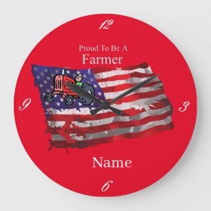 Proud Patriotic Farmer Flag Thunder_Cove Large Clock