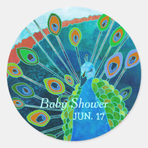 Proud Peacock Blue Baby Shower Favour Classic Round Sticker
