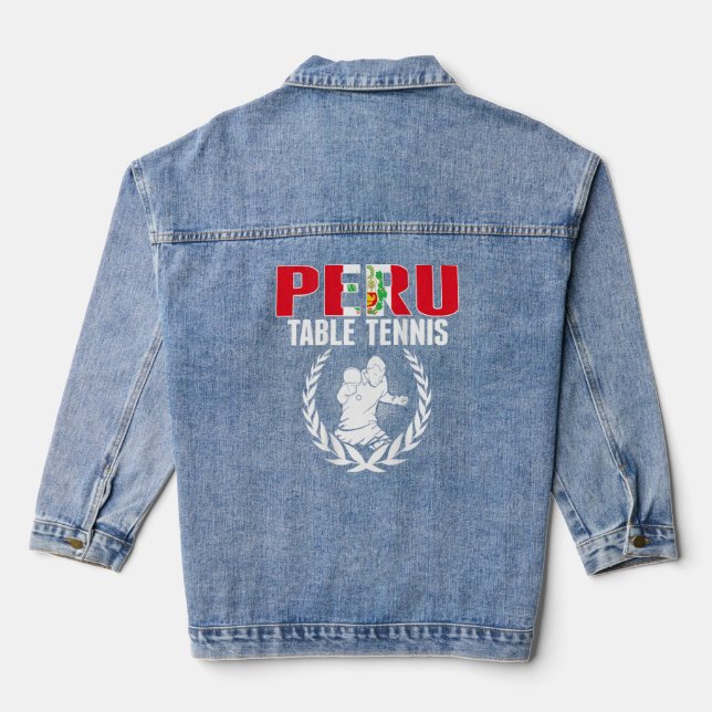 Proud Peru Table Tennis  Peruvian Ping Pong Suppor Denim Jacket (Back)