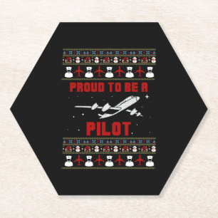 Proud pilot Christmas with aeroplane and snow Paper Coaster