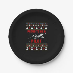 Proud pilot Christmas with aeroplane and snow Paper Plate